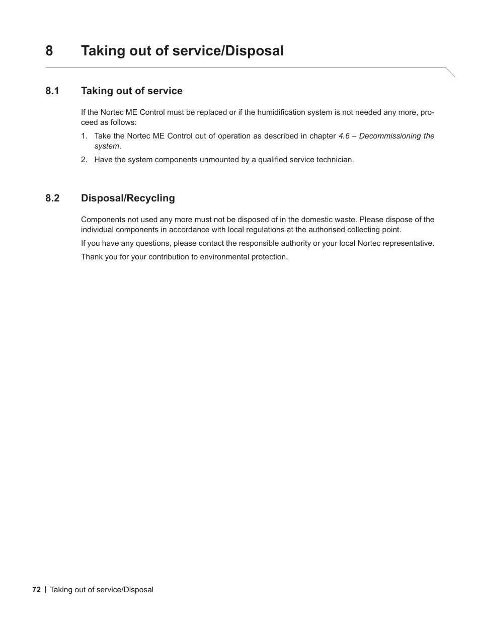 8 taking out of service/disposal, 1 taking out of service, 2 disposal/recycling | Taking out of service/disposal, Taking out of service, Disposal/recycling, 8taking out of service/disposal | Nortec ME Control User Manual | Page 72 / 76