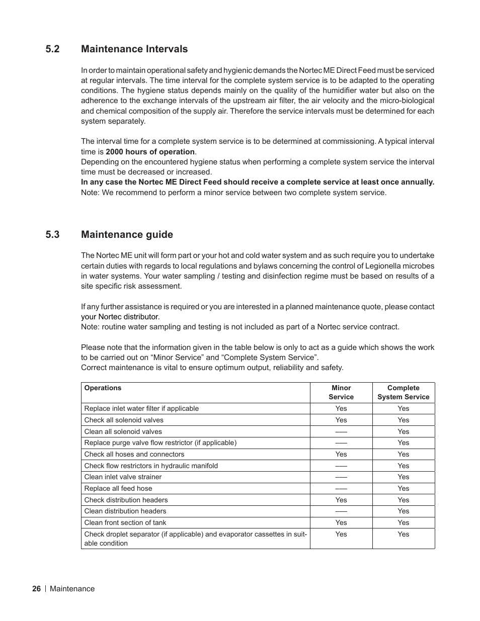2 maintenance intervals, 3 maintenance guide, Maintenance intervals | Maintenance guide | Nortec ME Direct Feed User Manual | Page 26 / 40