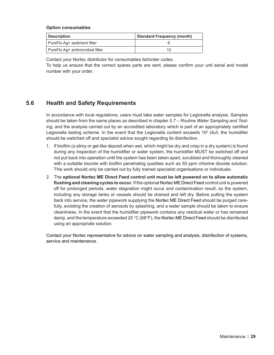 6 health and safety requirements, Health and safety requirements | Nortec ME Direct Feed User Manual | Page 29 / 40