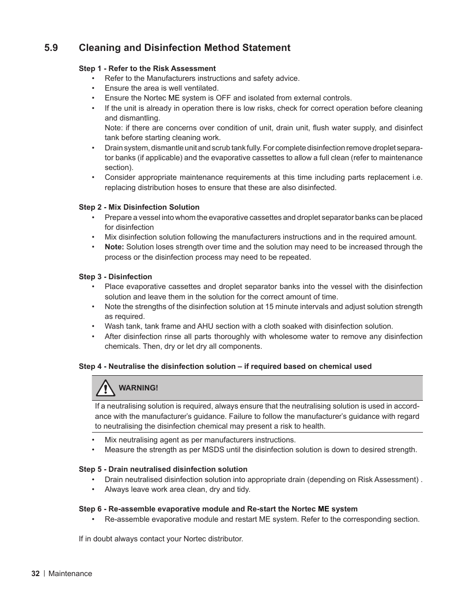 9 cleaning and disinfection method statement, Cleaning and disinfection method statement | Nortec ME Direct Feed User Manual | Page 32 / 40