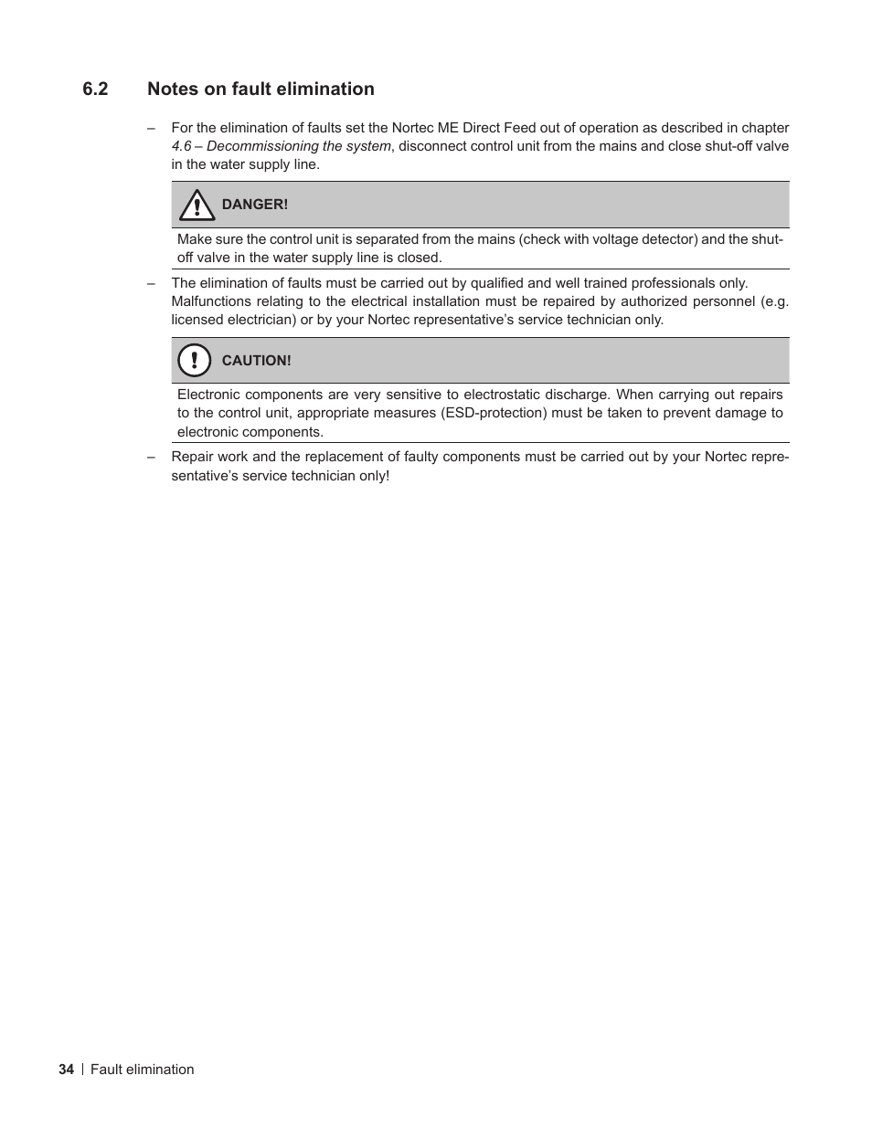 2 notes on fault elimination, Notes on fault elimination | Nortec ME Direct Feed User Manual | Page 34 / 40