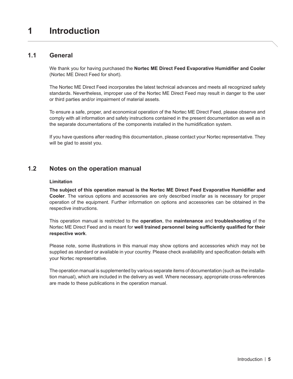 1 introduction, 1 general, 2 notes on the operation manual | Introduction 5, General, Notes on the operation manual, 1introduction | Nortec ME Direct Feed User Manual | Page 5 / 40