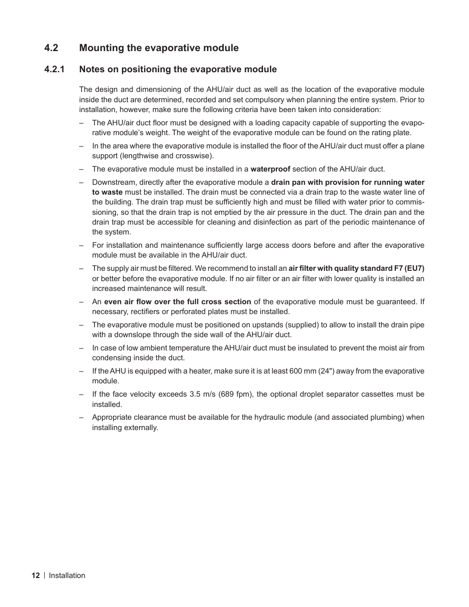 2 mounting the evaporative module, 1 notes on positioning the evaporative module, Mounting the evaporative module | Notes on positioning the evaporative module, 2 – mounting the evaporative module | Nortec ME Control Installation User Manual | Page 12 / 48