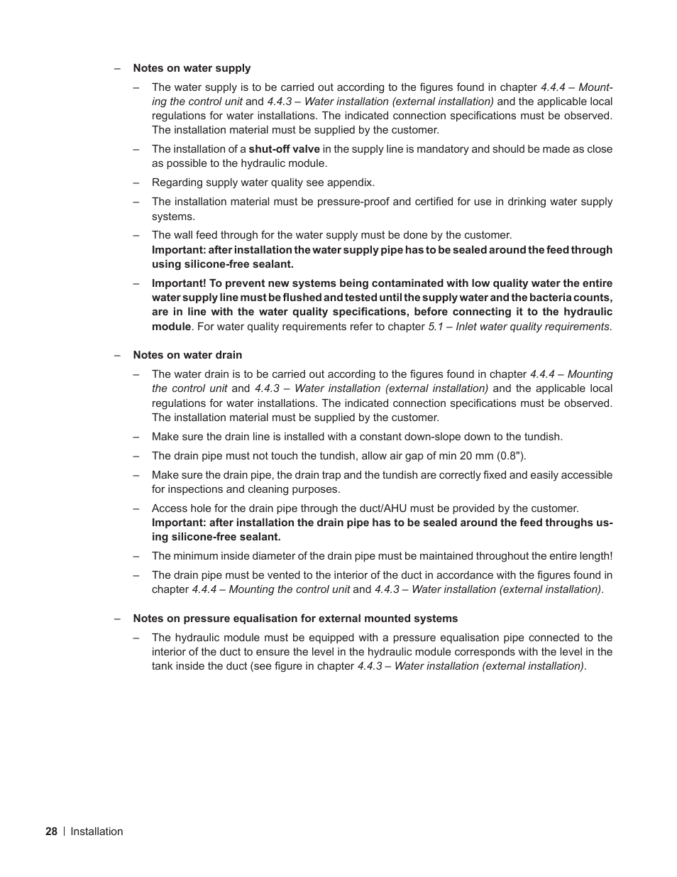 2 water installation (internal installation), Water installation (internal installation) | Nortec ME Control Installation User Manual | Page 28 / 48