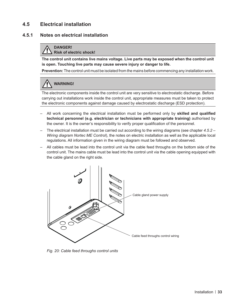 5 electrical installation, 1 notes on electrical installation, Electrical installation | Notes on electrical installation, 5 – electrical installation | Nortec ME Control Installation User Manual | Page 33 / 48