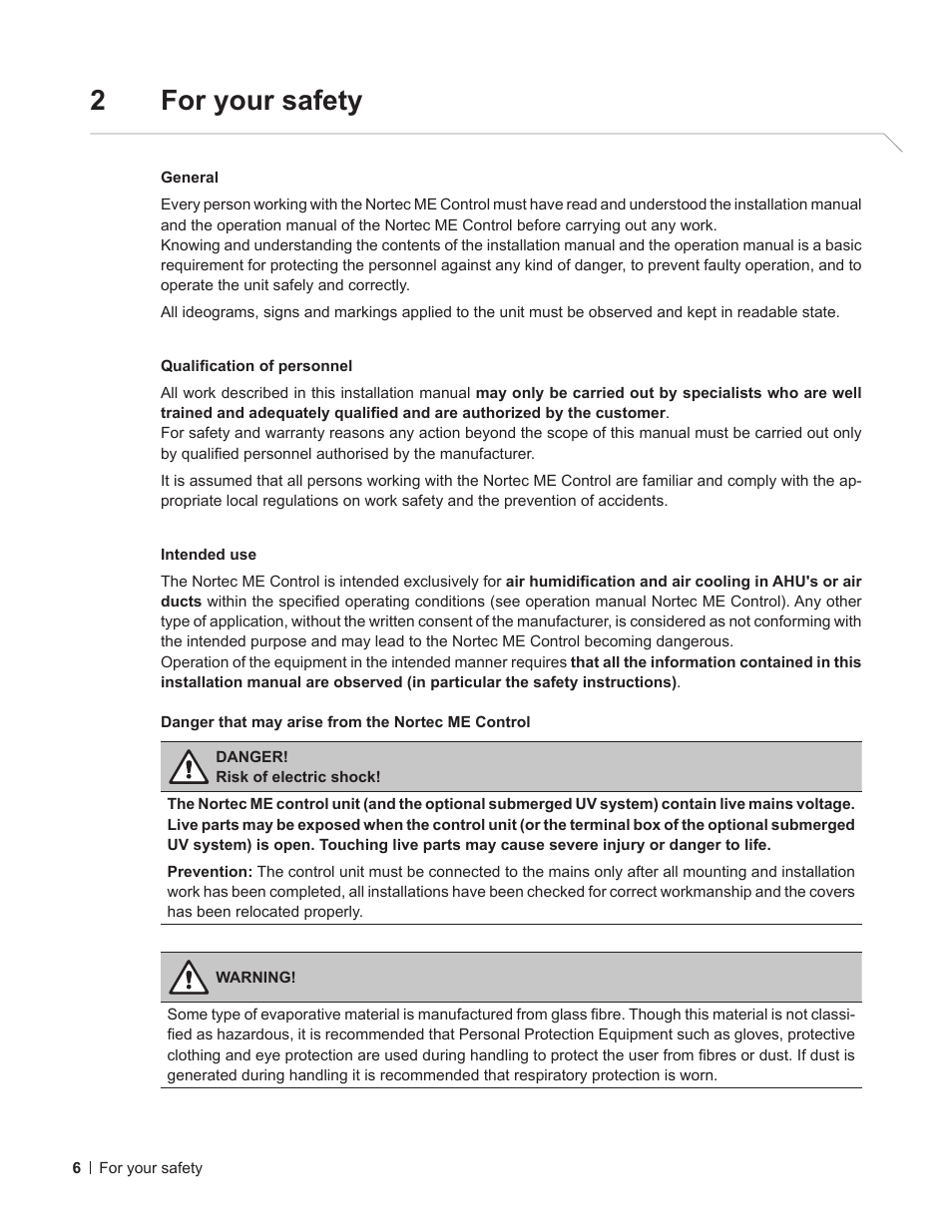 2 for your safety, For your safety, 2for your safety | Nortec ME Control Installation User Manual | Page 6 / 48