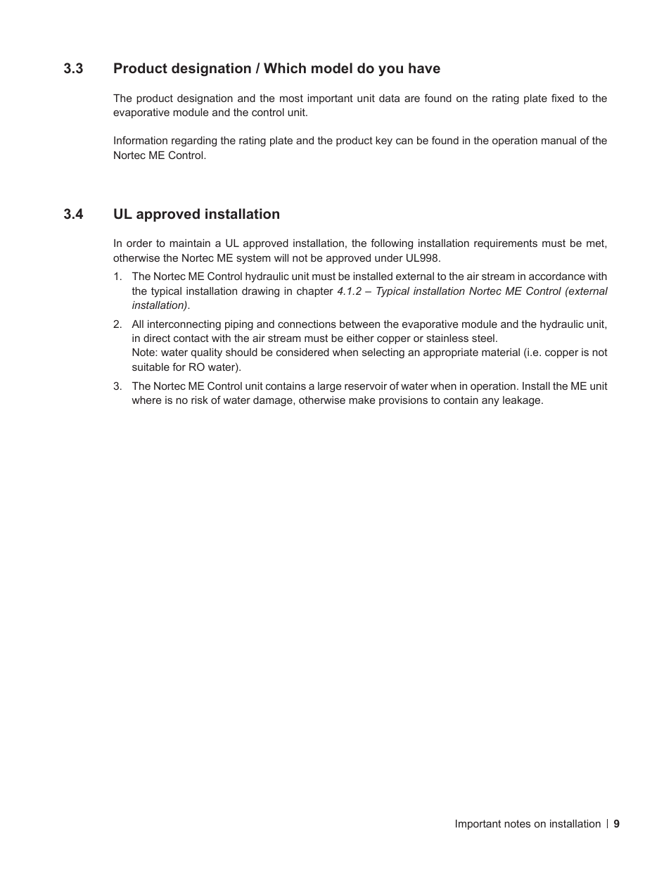 3 product designation / which model do you have, 4 ul approved installation, Product designation / which model do you have | Ul approved installation | Nortec ME Control Installation User Manual | Page 9 / 48