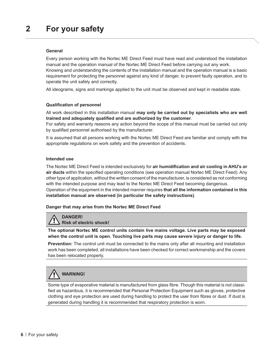 2 for your safety, For your safety, 2for your safety | Nortec ME Direct Feed Installation User Manual | Page 6 / 48