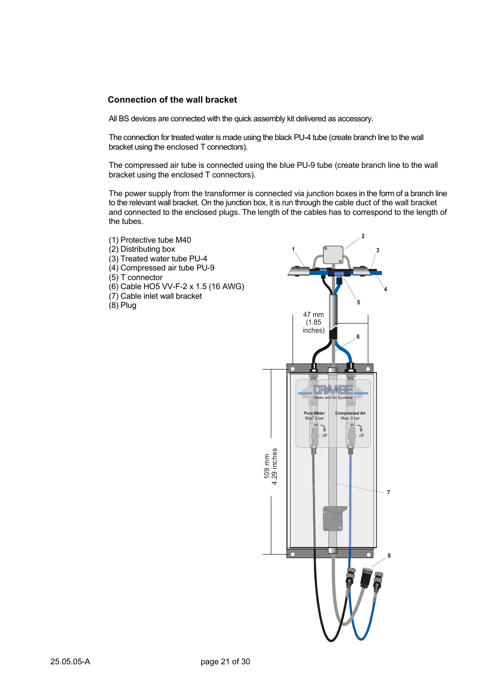 Connection of the wall bracket, A page 21 of 30, 8) plug | Nortec Air Humidification System BS User Manual | Page 21 / 30