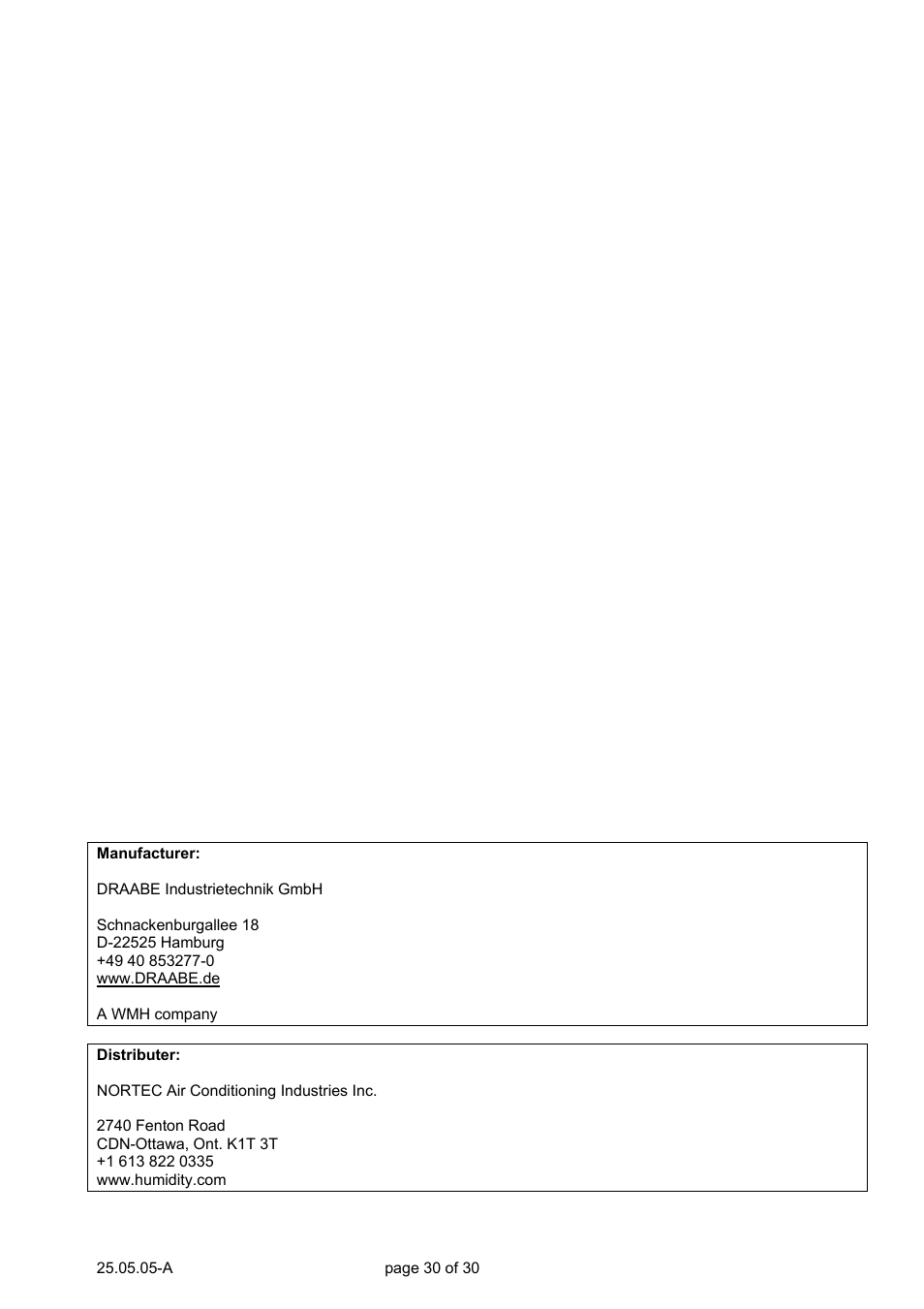 Nortec Air Humidification System BS User Manual | Page 30 / 30