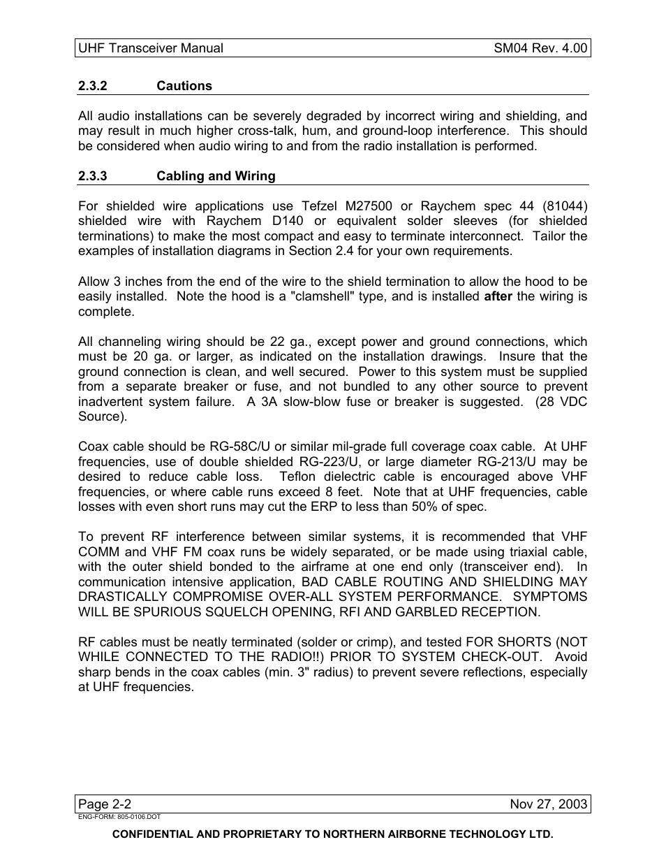 2 cautions, 3 cabling and wiring | Northern Airborne Technology NT4xx User Manual | Page 12 / 46