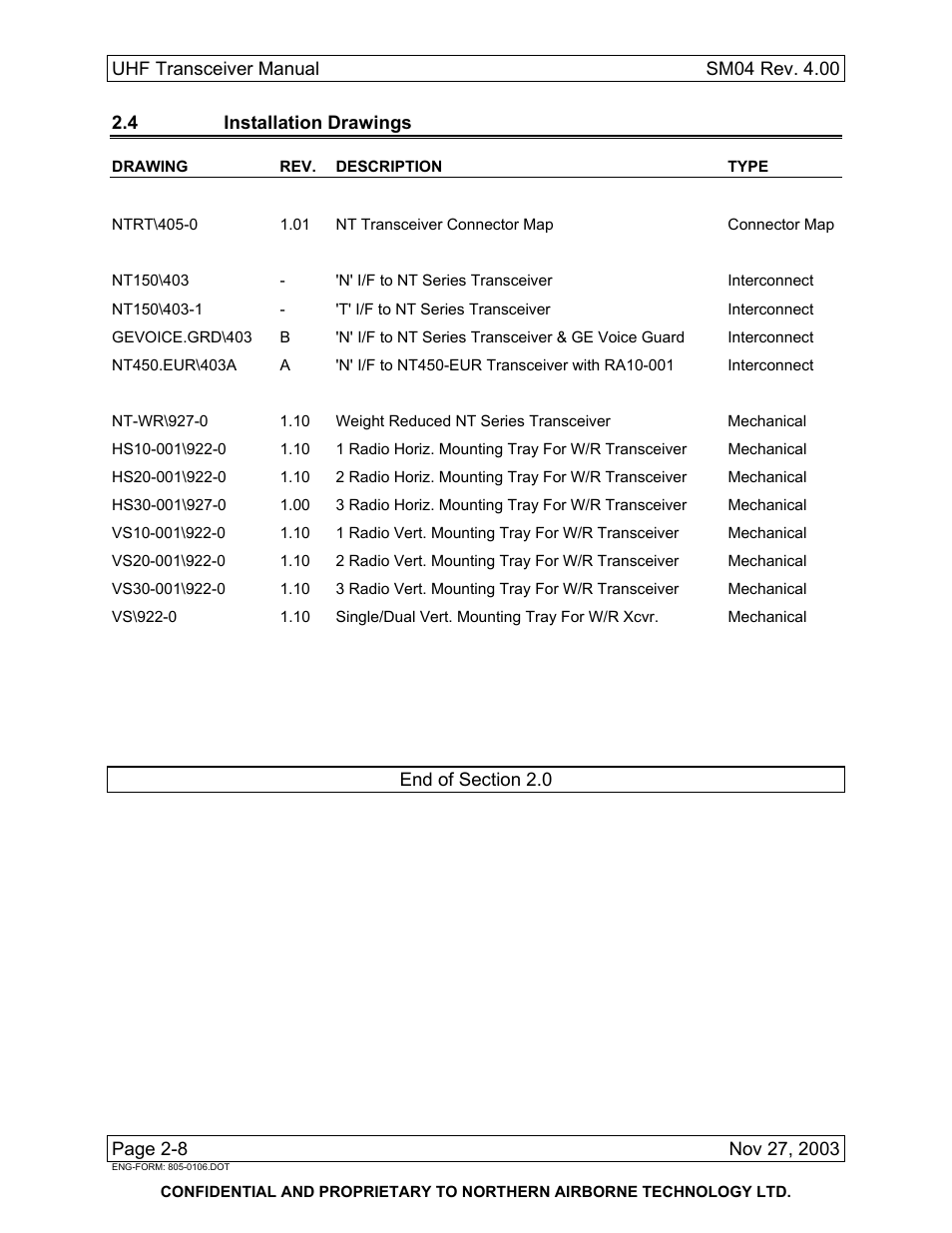 4 installation drawings | Northern Airborne Technology NT4xx User Manual | Page 18 / 46