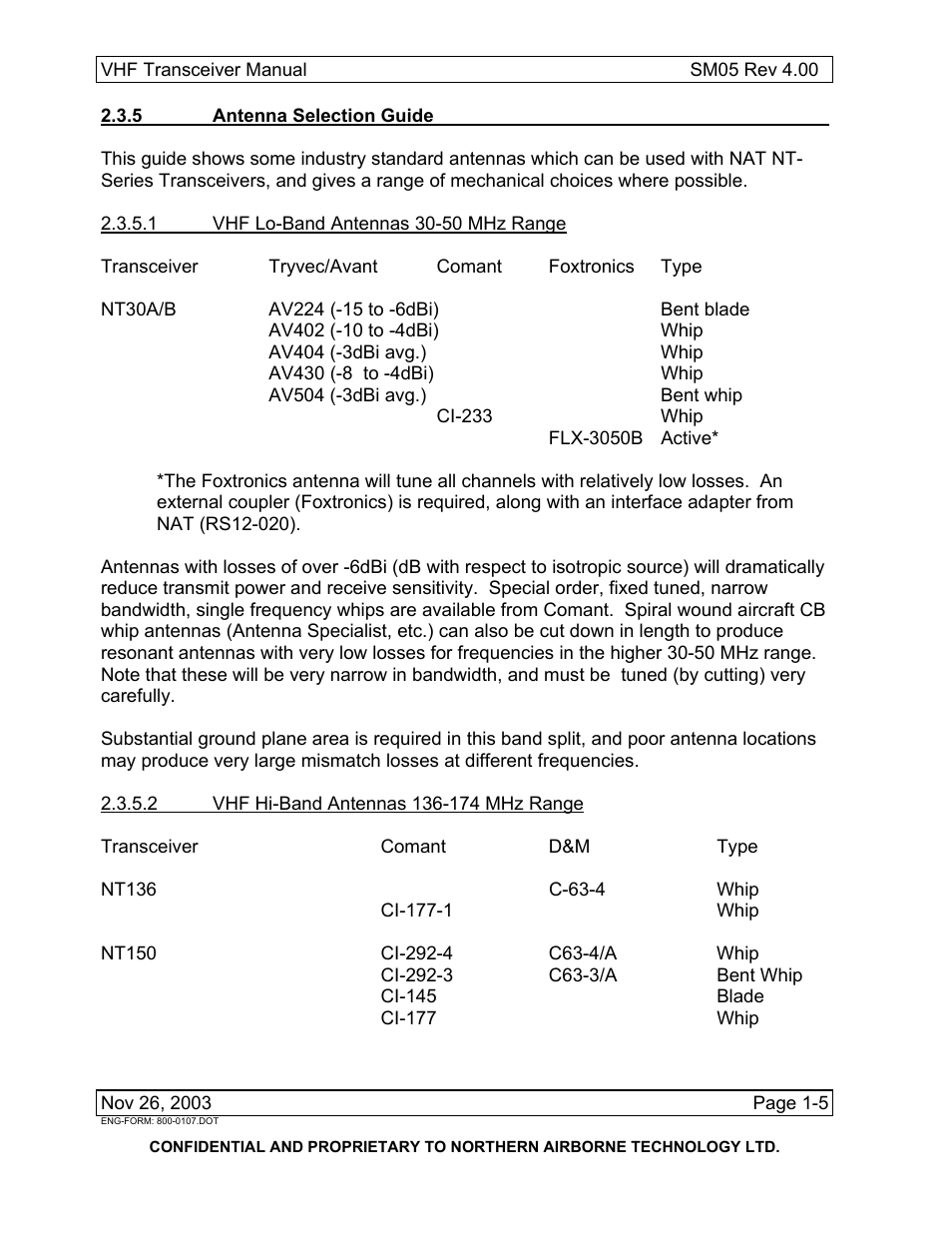 5 antenna selection guide | Northern Airborne Technology NT030x User Manual | Page 15 / 56