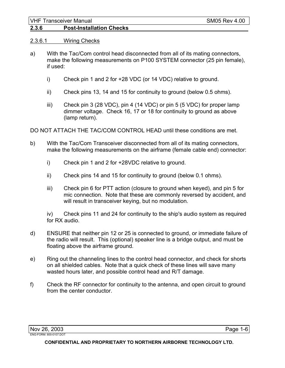 6 post-installation checks | Northern Airborne Technology NT030x User Manual | Page 16 / 56