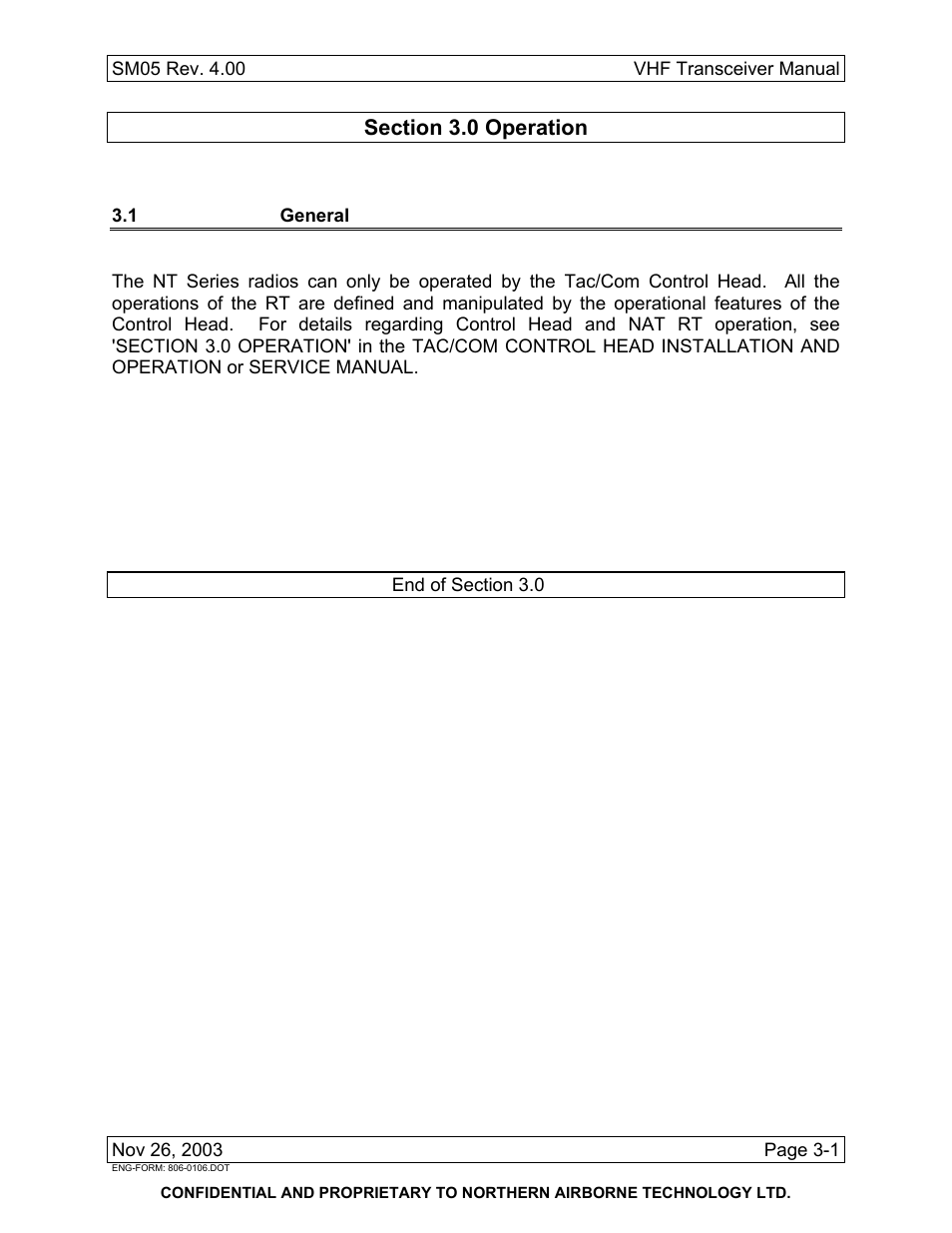 Operation, 1 general | Northern Airborne Technology NT030x User Manual | Page 55 / 56