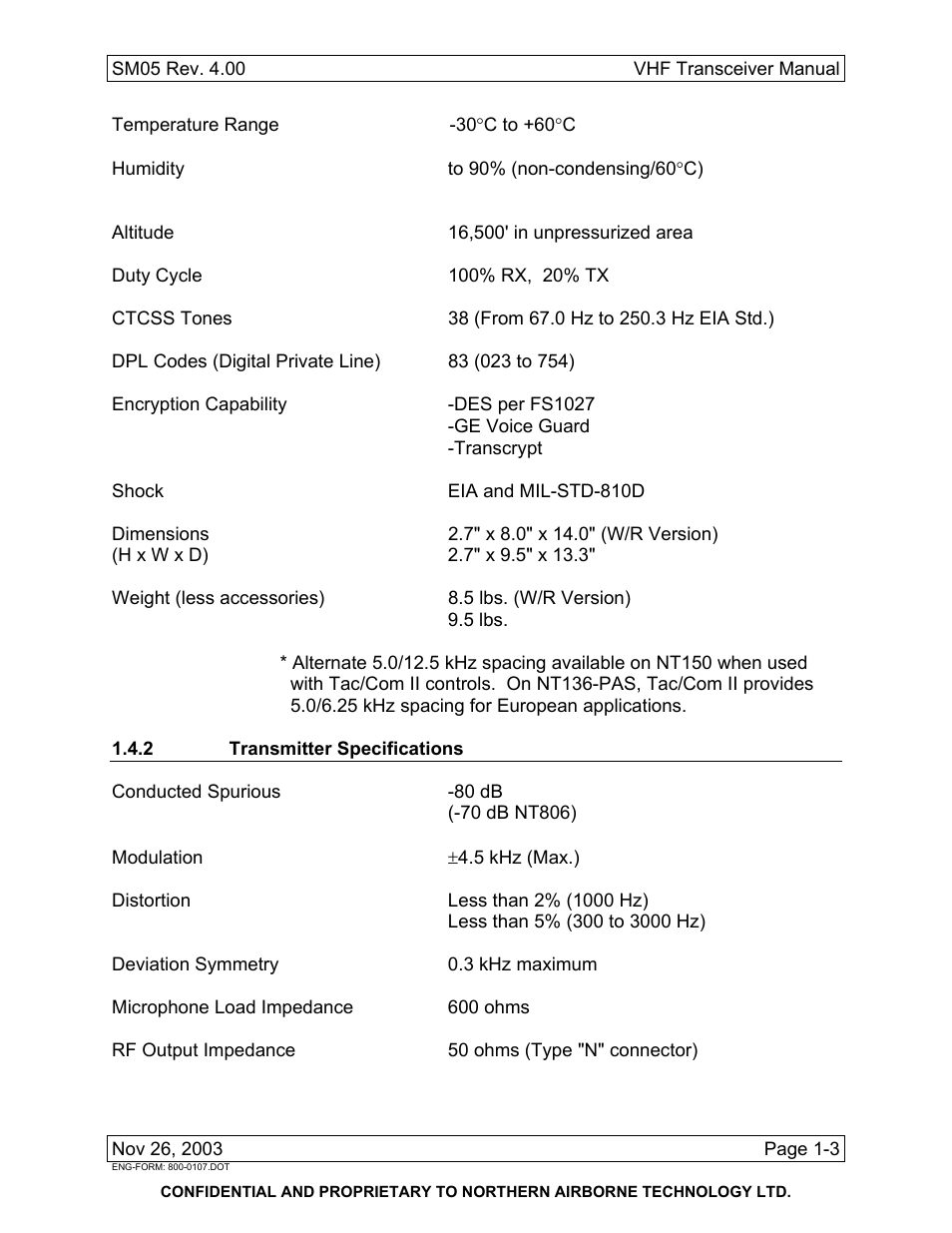 2 transmitter specifications | Northern Airborne Technology NT030x User Manual | Page 9 / 56