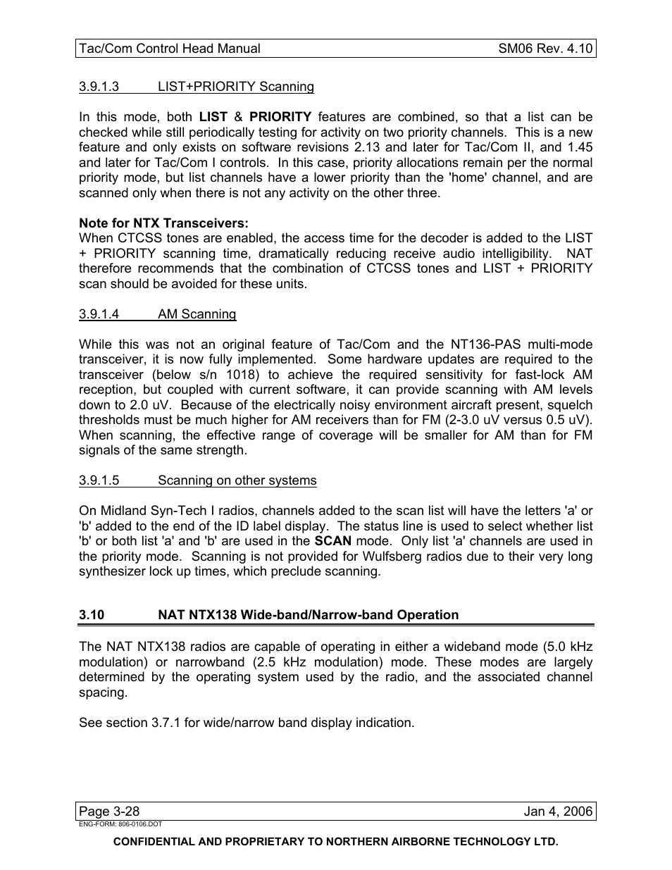 10 nat ntx138 wide-band/narrow-band operation | Northern Airborne Technology THxxx User Manual | Page 104 / 109