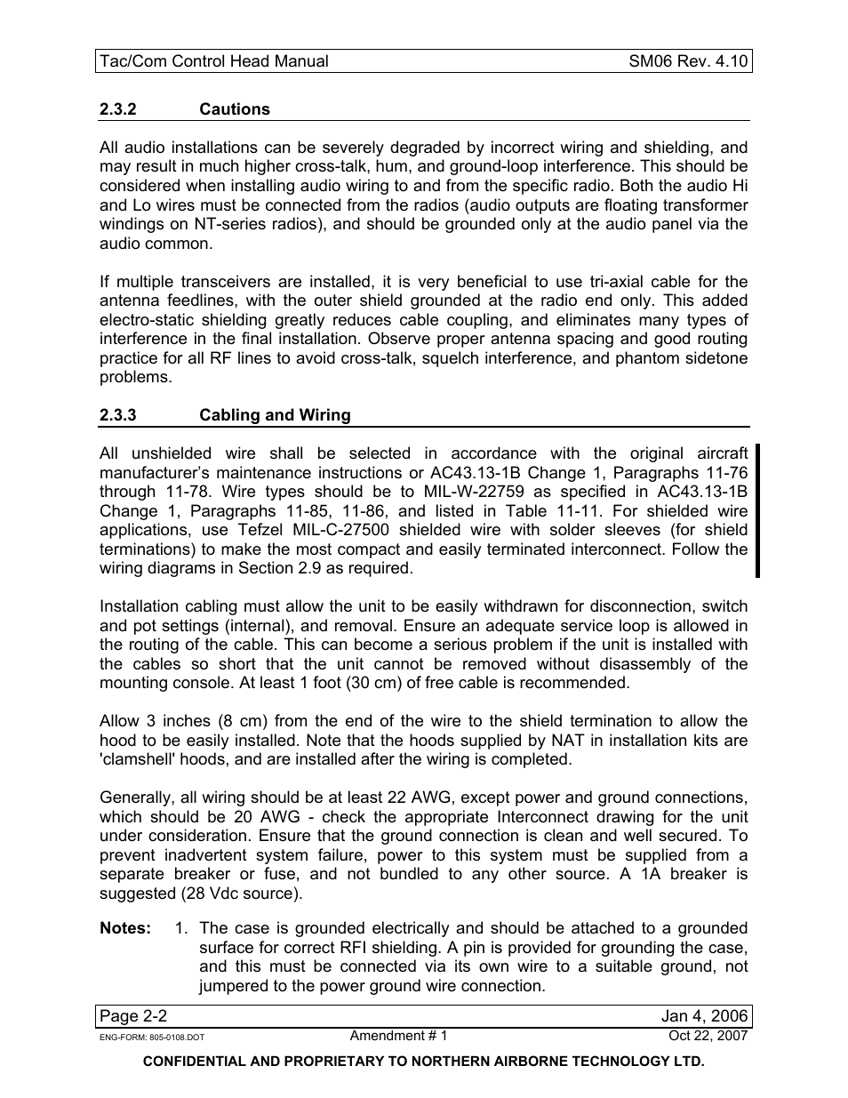 2 cautions, 3 cabling and wiring | Northern Airborne Technology THxxx User Manual | Page 28 / 109