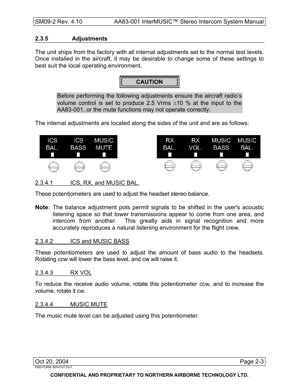 5 adjustments | Northern Airborne Technology AA83-001 rev.4.10 User Manual | Page 15 / 33