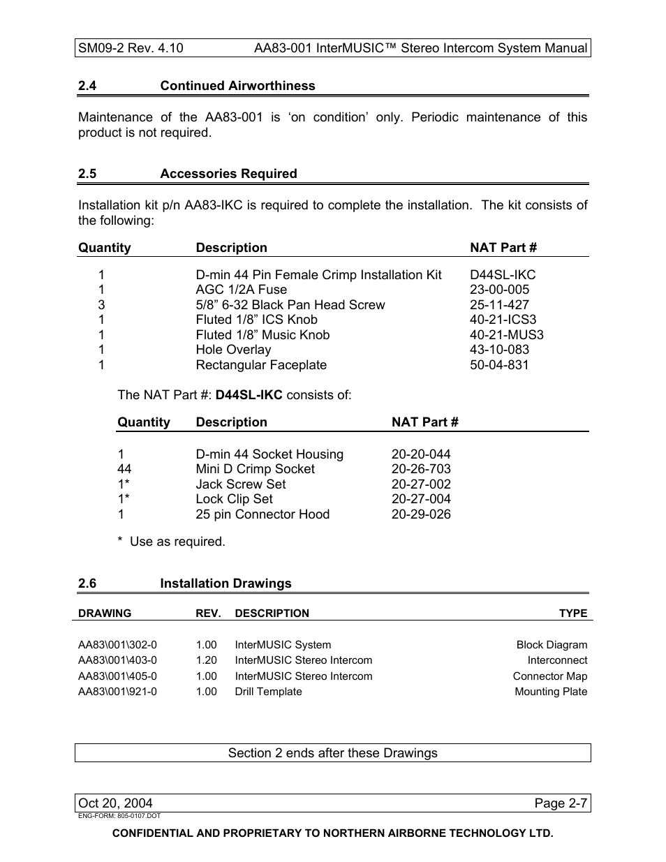 4 continued airworthiness, 5 accessories required, 6 installation drawings | Aa83-001 | Northern Airborne Technology AA83-001 rev.4.10 User Manual | Page 19 / 33