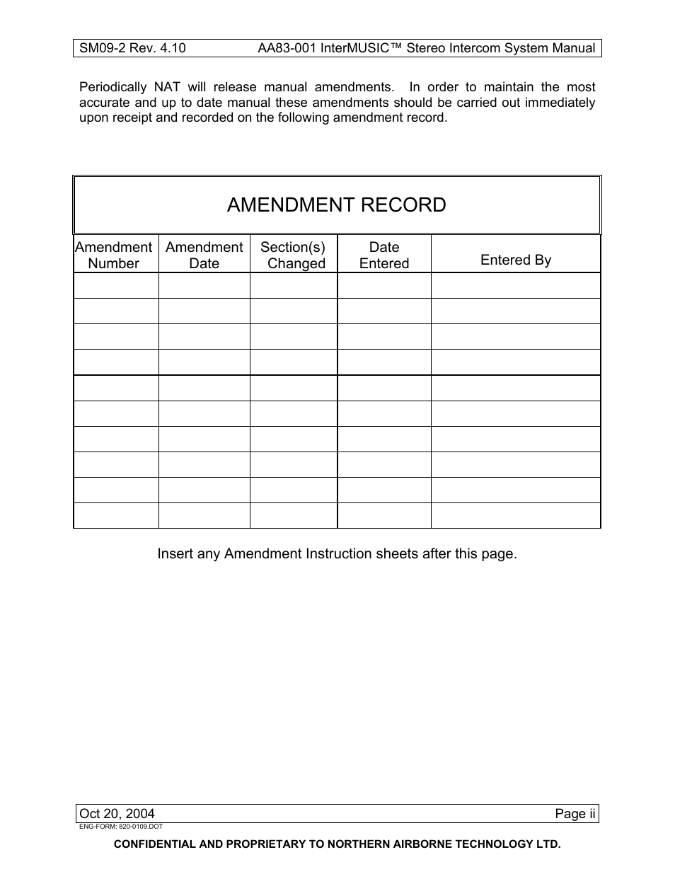 Amendment record | Northern Airborne Technology AA83-001 rev.4.10 User Manual | Page 3 / 33