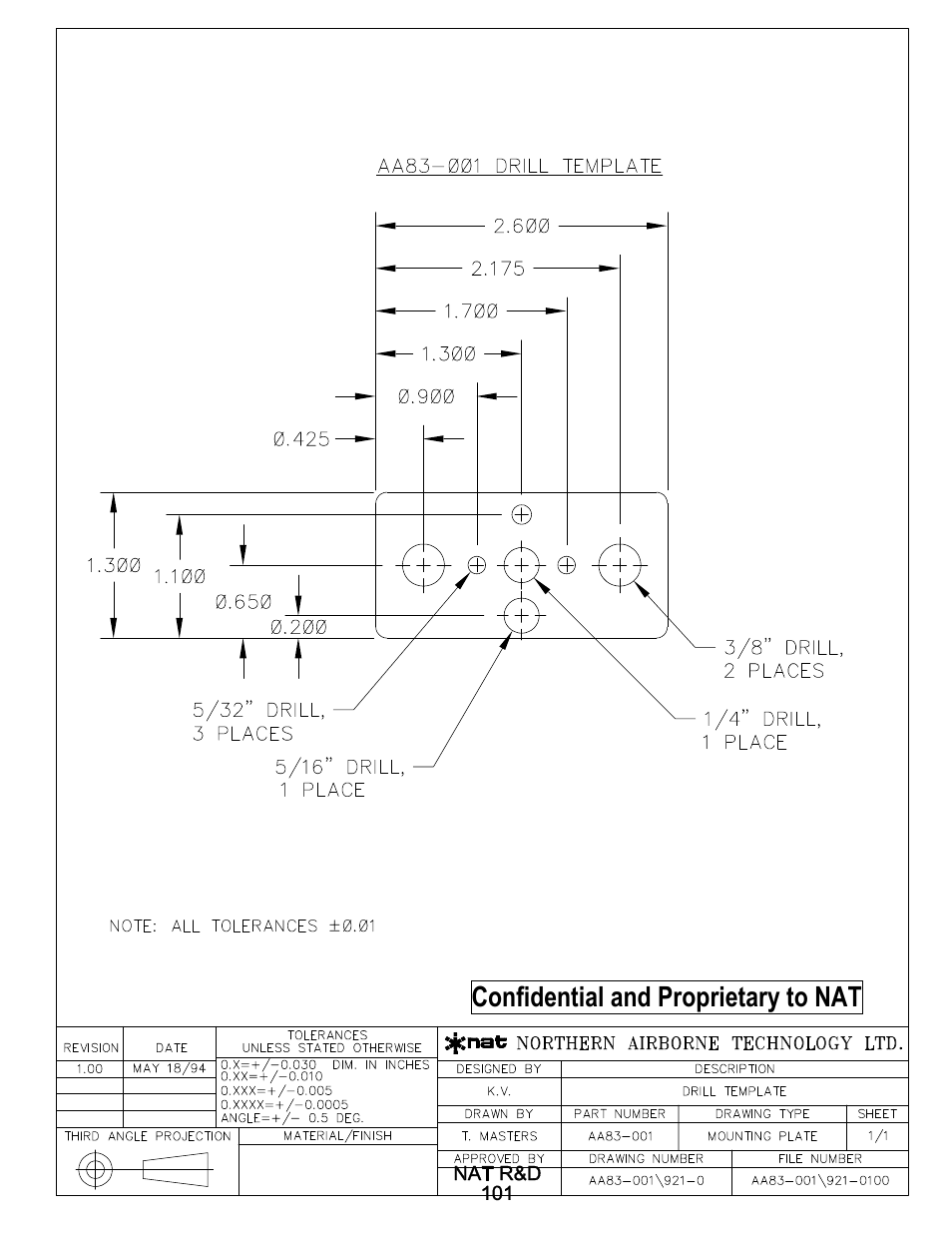 Mounting plate, Confidential and proprietary to nat | Northern Airborne Technology AA83-001 rev.4.00 User Manual | Page 31 / 41