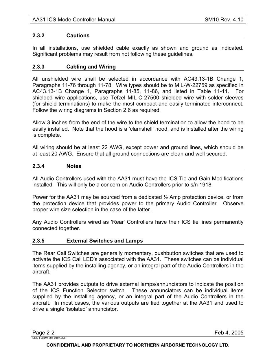 2 cautions, 3 cabling and wiring, 4 notes | 5 external switches and lamps | Northern Airborne Technology AA83-100 User Manual | Page 12 / 32