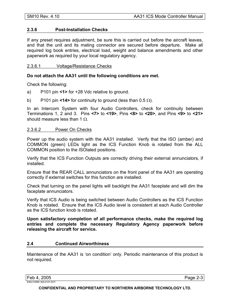 6 post-installation checks, 4 continued airworthiness | Northern Airborne Technology AA83-100 User Manual | Page 13 / 32