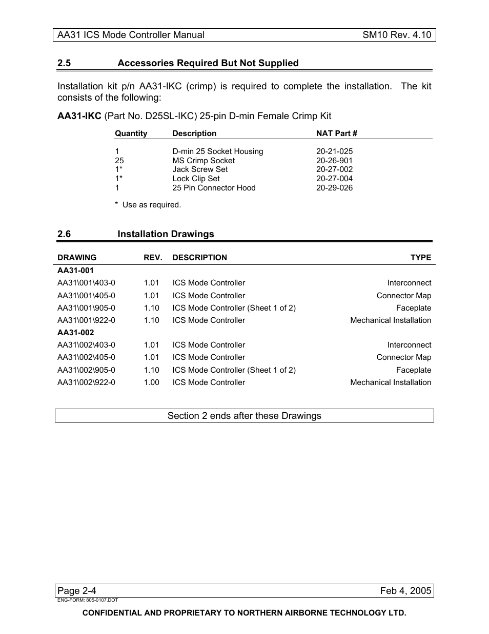 5 accessories required but not supplied, 6 installation drawings, Aa31-001 | Aa31-002 | Northern Airborne Technology AA83-100 User Manual | Page 14 / 32