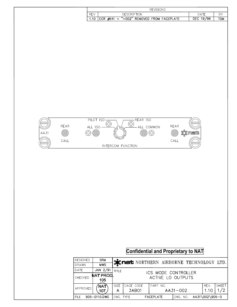 Faceplate, Confidential and proprietary to nat | Northern Airborne Technology AA83-100 User Manual | Page 27 / 32