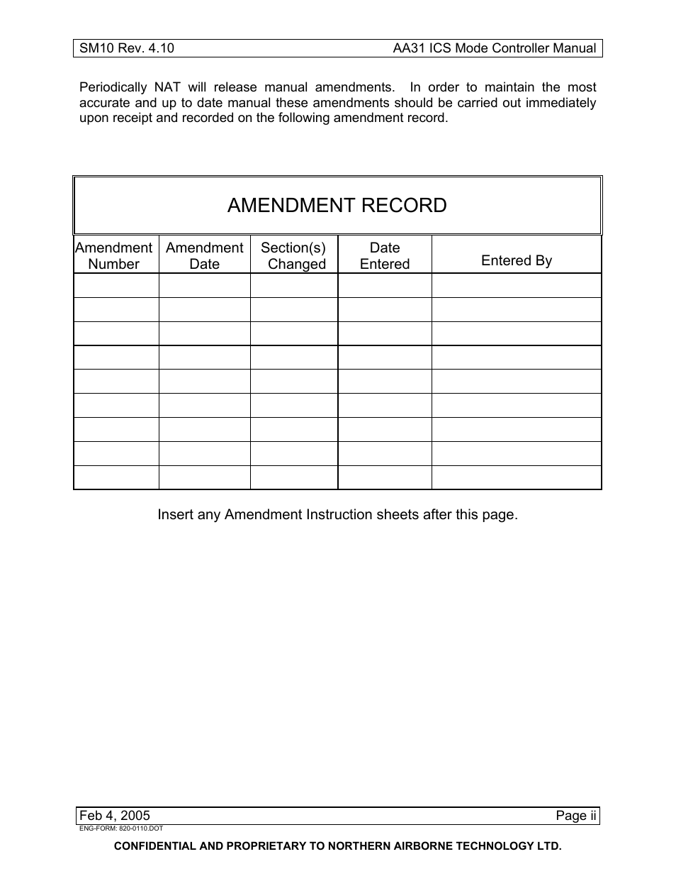 Amendment record | Northern Airborne Technology AA83-100 User Manual | Page 3 / 32