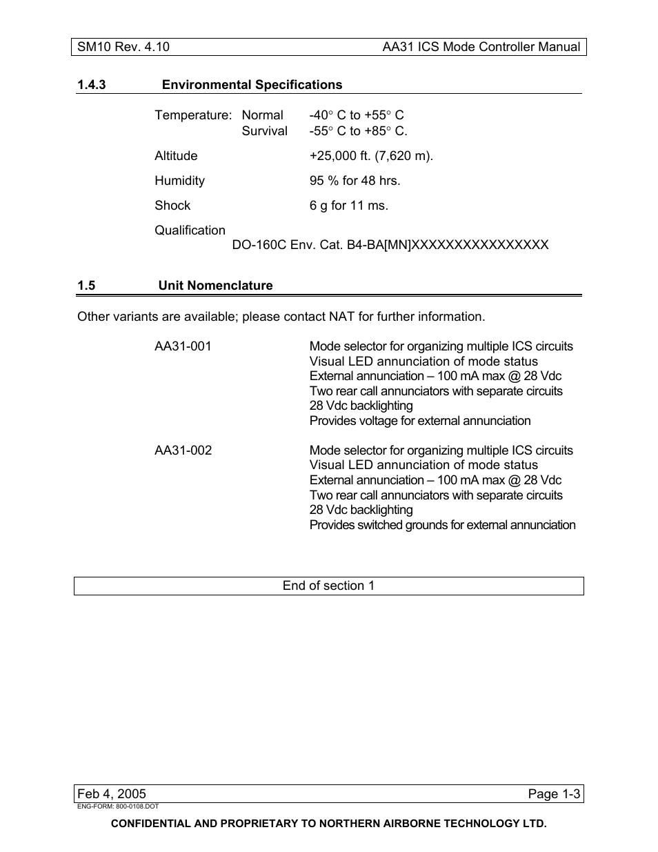 3 environmental specifications, 5 unit nomenclature | Northern Airborne Technology AA83-100 User Manual | Page 9 / 32