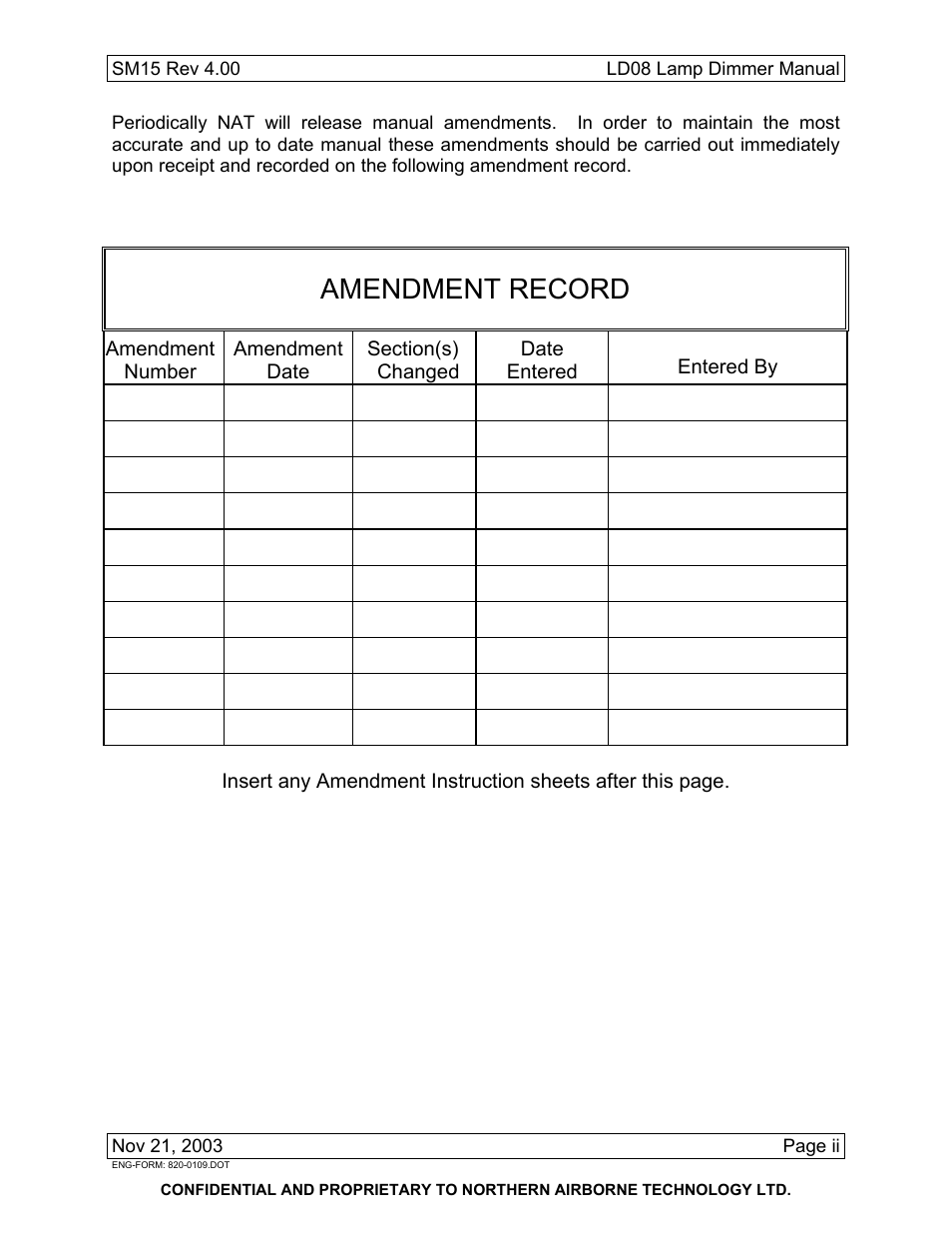 Amendment record | Northern Airborne Technology LD08 User Manual | Page 3 / 28