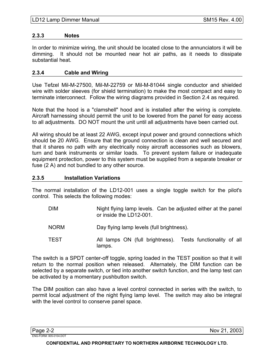 3 notes, 4 cable and wiring, 5 installation variations | Northern Airborne Technology LD12 User Manual | Page 12 / 26