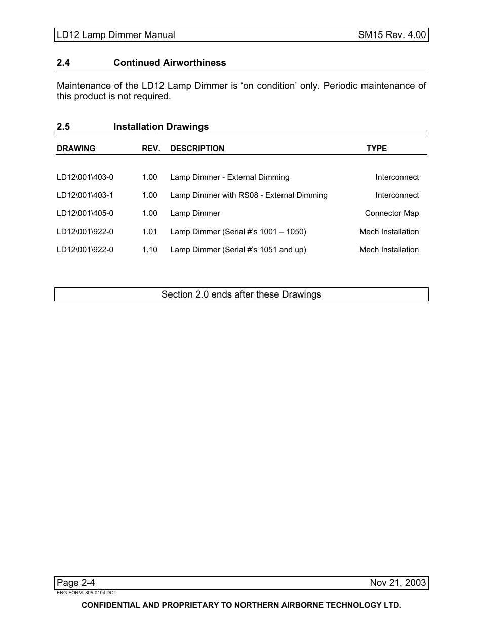 4 continued airworthiness, 5 installation drawings, Ld12\001 | Northern Airborne Technology LD12 User Manual | Page 14 / 26