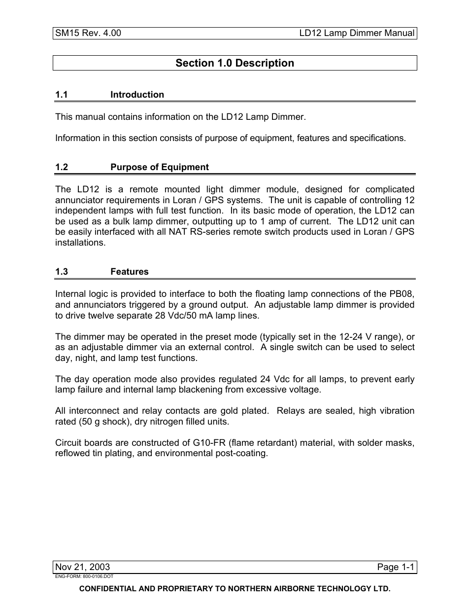 Description, 1 introduction, 2 purpose of equipment | 3 features | Northern Airborne Technology LD12 User Manual | Page 7 / 26