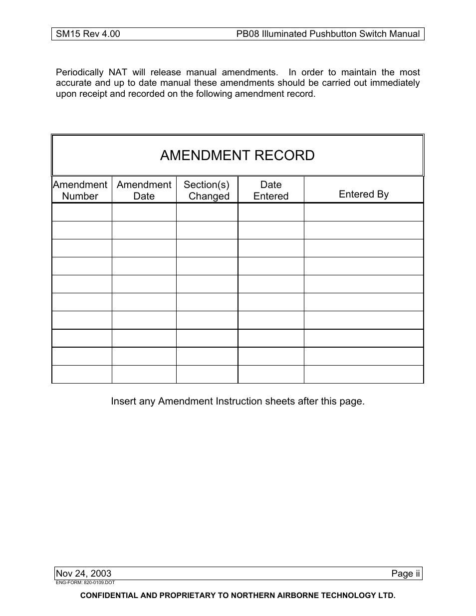 Amendment record | Northern Airborne Technology PB08 User Manual | Page 3 / 18
