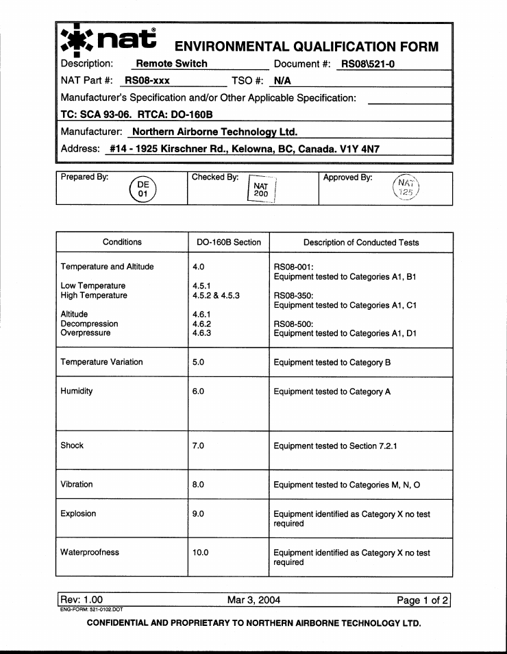 Environmental qualification form | Northern Airborne Technology RS08 User Manual | Page 27 / 34