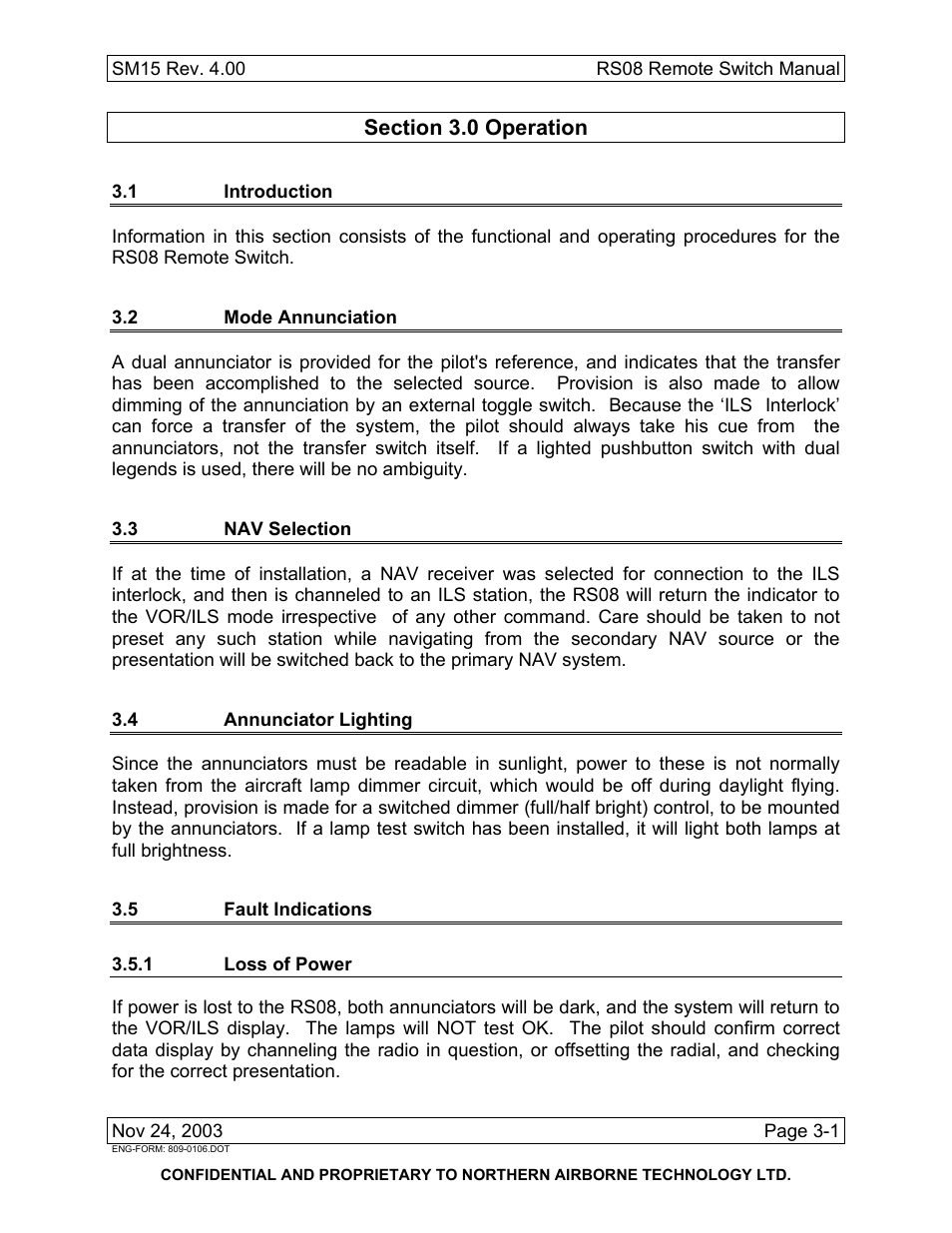 Operation, 1 introduction, 2 mode annunciation | 3 nav selection, 4 annunciator lighting, 5 fault indications, 1 loss of power | Northern Airborne Technology RS08 User Manual | Page 33 / 34