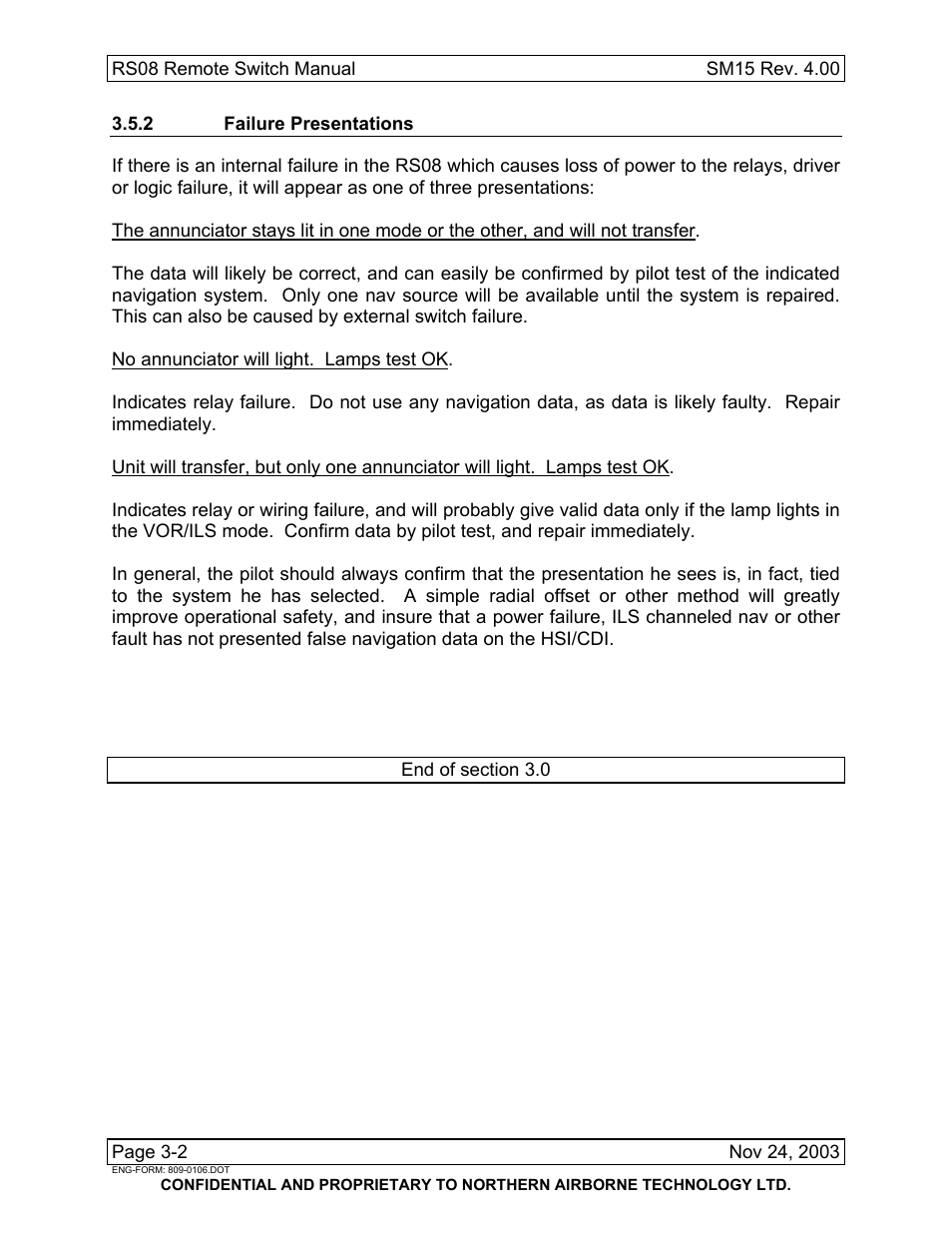 2 failure presentations | Northern Airborne Technology RS08 User Manual | Page 34 / 34