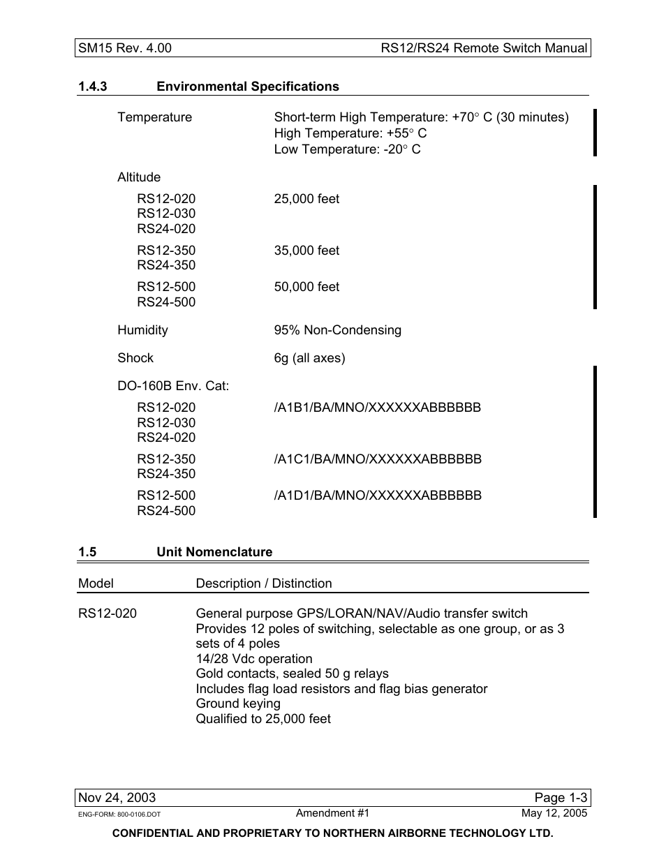 3 environmental specifications, 5 unit nomenclature | Northern Airborne Technology RS12 User Manual | Page 11 / 38