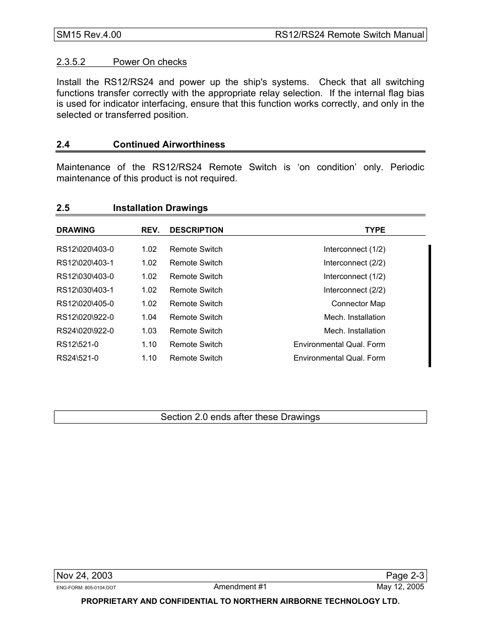 4 continued airworthiness, 5 installation drawings, Rs12\020 | Rs12\030, Rs24\020, Rs12, Rs24 | Northern Airborne Technology RS12 User Manual | Page 17 / 38