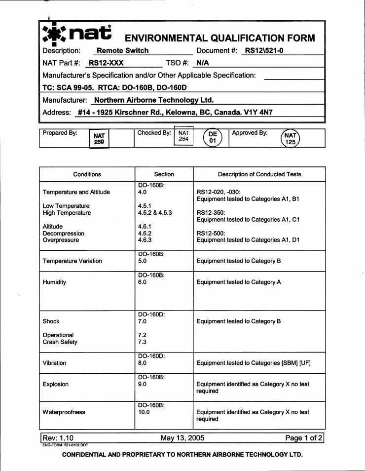 Environmental qualification form | Northern Airborne Technology RS12 User Manual | Page 33 / 38