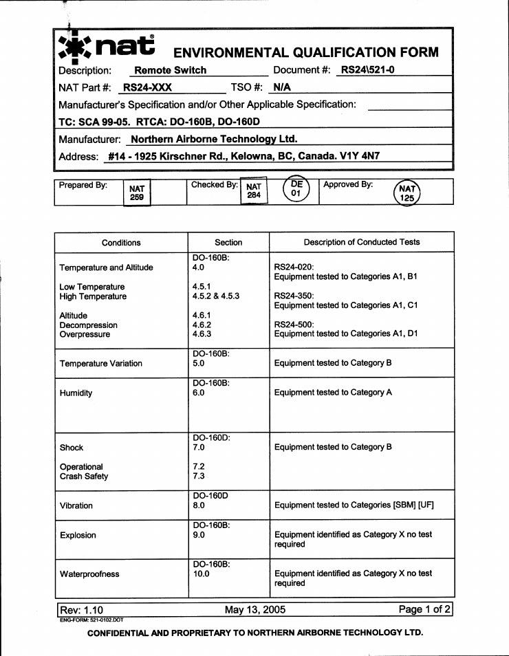 Environmental qualification form | Northern Airborne Technology RS12 User Manual | Page 35 / 38