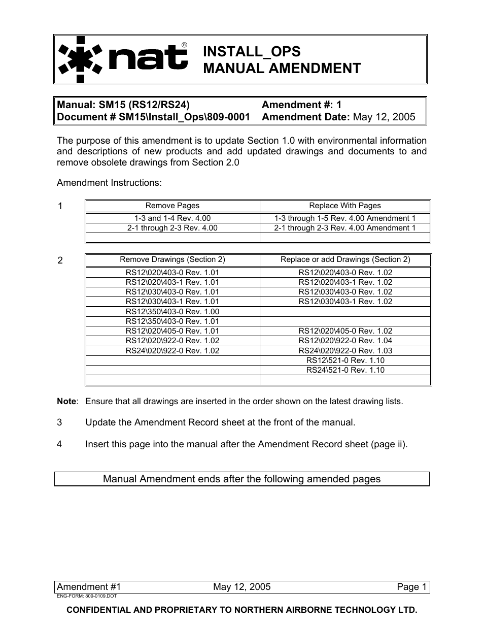 Install_ops manual amendment | Northern Airborne Technology RS12 User Manual | Page 5 / 38