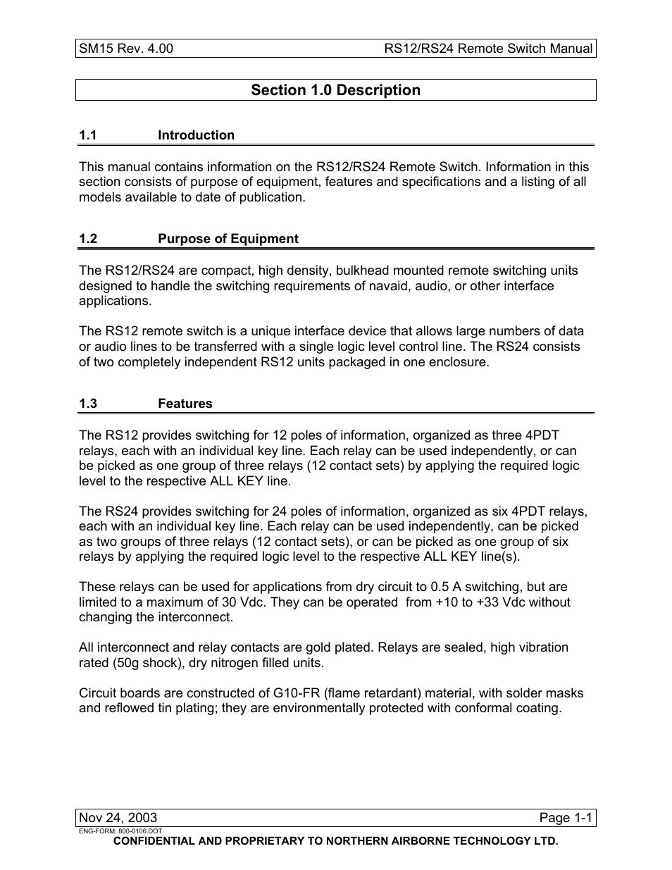 Description, 1 introduction, 2 purpose of equipment | 3 features | Northern Airborne Technology RS12 User Manual | Page 9 / 38