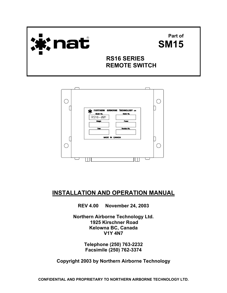 Northern Airborne Technology RS16 User Manual | 30 pages
