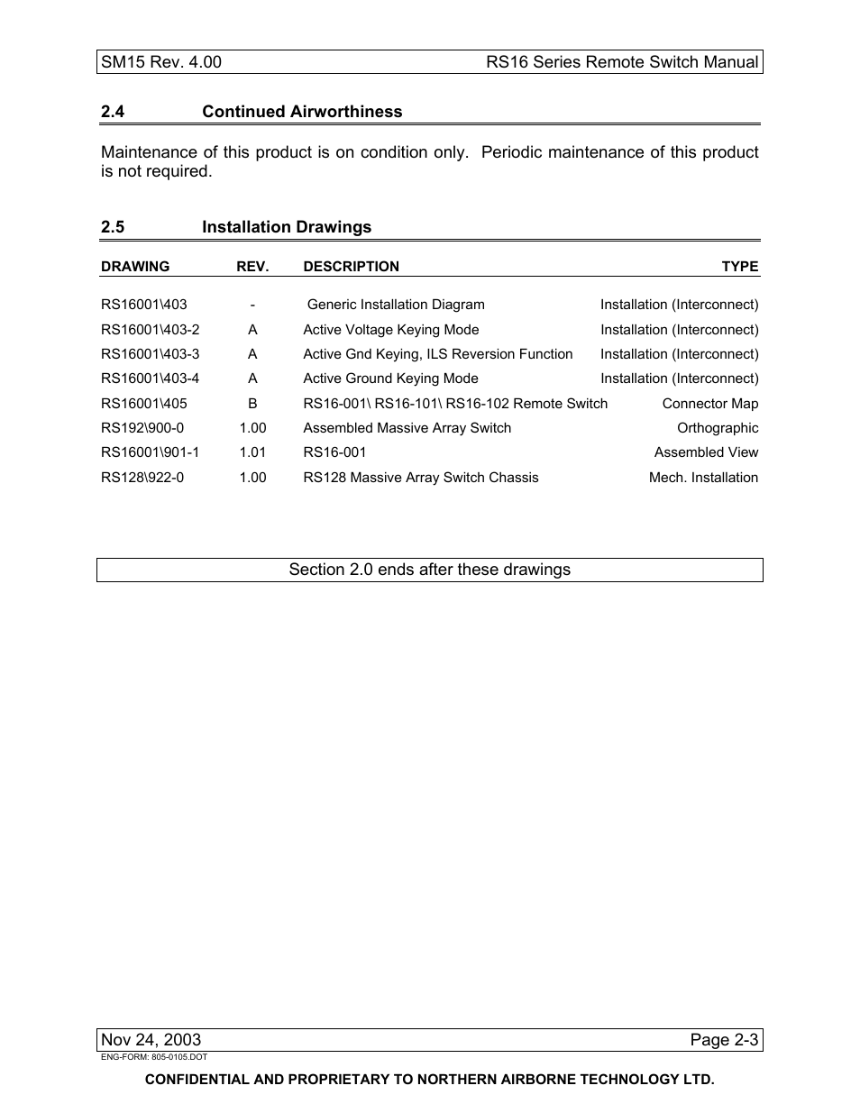 4 continued airworthiness, 5 installation drawings, Rs16001 | Rs192, Rs128 | Northern Airborne Technology RS16 User Manual | Page 11 / 30