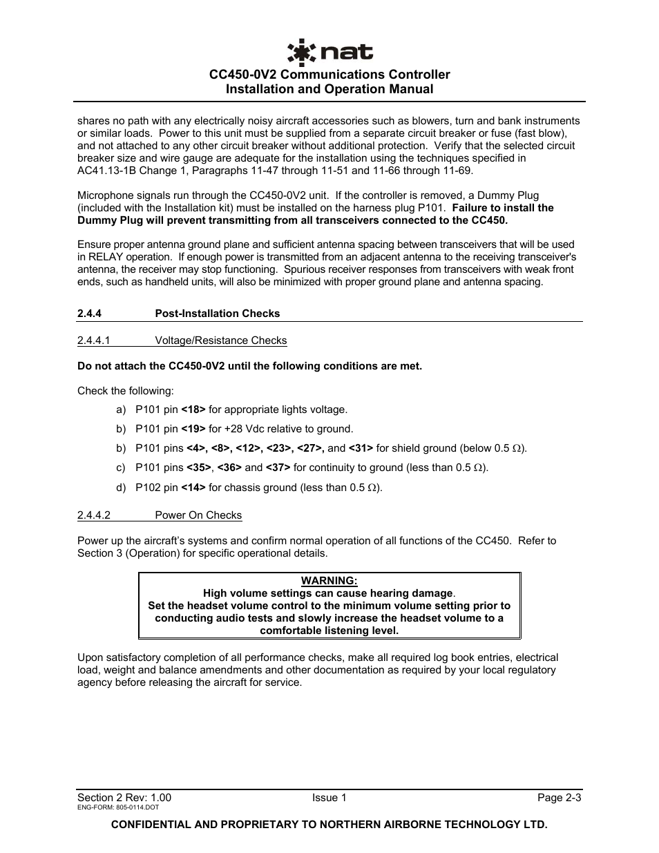 4 post-installation checks | Northern Airborne Technology CC250 User Manual | Page 13 / 46