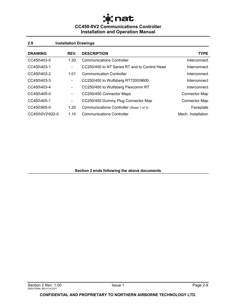 8 installation drawings, Cc450-0v2 | Northern Airborne Technology CC250 User Manual | Page 19 / 46